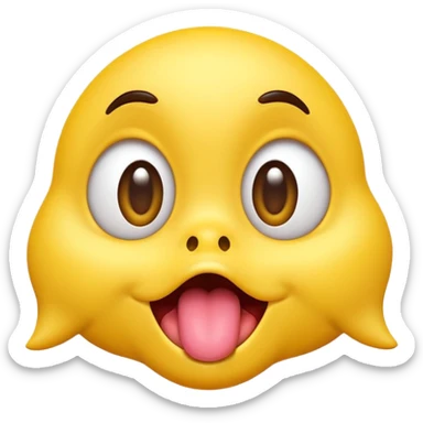 Goofy yellow emoji face with big eyes looking in different directions, tongue out licking lips, silly playful expression, 3D shiny emoji style. sticker