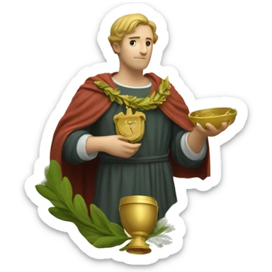 Petrarch holds a golden laurel wreath in his hand sticker