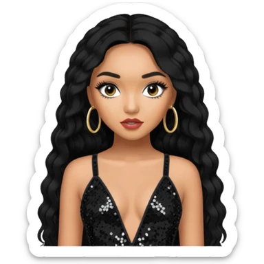 Leigh-Anne Pinnock from Little Mix with long black hair, black sequin outfit sticker