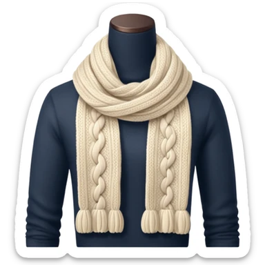ivory cable-knit scarf emoji, isolated object, no person, folded not twisted, visible braided knit pattern like a knitted sweater, thick soft wool texture, light beige shadows, warm soft shading sticker