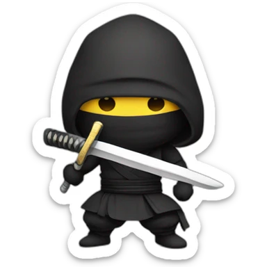 a ninja wearing black and white covering his face only eyes visible with a sword on his back sticker
