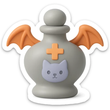 Create a mochi style silver goth potion bottle with a cat motif, featuring a soft and cute gothic look. Remove the background for a clean isolated image. sticker