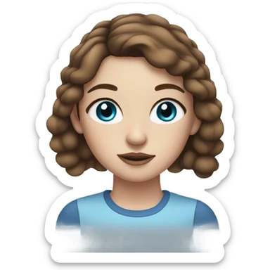 Girl applying her makeup on white skin while having Brown hair and blue eyes and freackles sticker