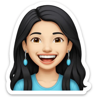 pretty Indian girl with long hair and braces, laughing sticker