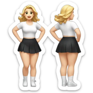full-body-caucasian-curvy-beauty-jumping-short-black-skirt-back-and-front-views-strong-wind-white-knickers-long-white-socks sticker