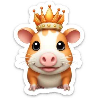 Orange and white piebald chubby round armadillo pig panda centipede armadillo wearing a crown sticker