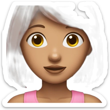 cute girl with long, straight rose hair with fringe and with brown eyes and wearing pink tank top sticker