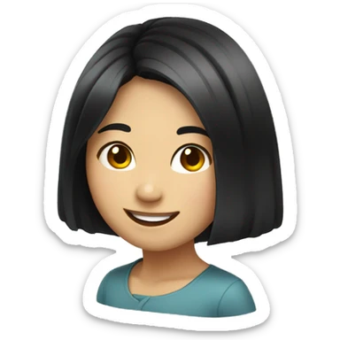 Asian girl medium length black hair smiling and slightly smirking. sticker