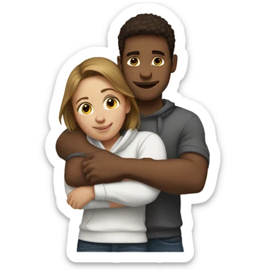 An emoji of a man wearing a white hoodie, standing next to his sister. He is hugging her warmly, showing a close sibling bond sticker