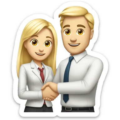 A 40-year-old fair-skinned businessman shakes hands with an 18-year-old fair-skinned blonde girl, full-length emoji, high details sticker
