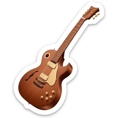 Cinematic Realistic Guitar, smooth mahogany body with deep wood grain, metal strings catching soft reflections, intricate tuning pegs gleaming subtly, warm light accentuating the contours, glowing with the warmth of music and craftsmanship. sticker