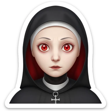 cursed village nun portrait, head and shoulders only, dark hood, mysterious expression, red accents, eerie glow, 3D cartoon, mobile game icon style, clean background, no text, no watermark

 sticker