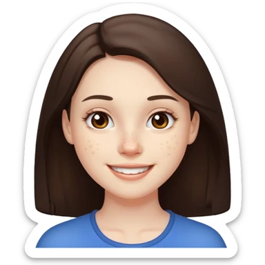 brunette with pimples on her cheek and forehead, still smiling (very visible spots) sticker