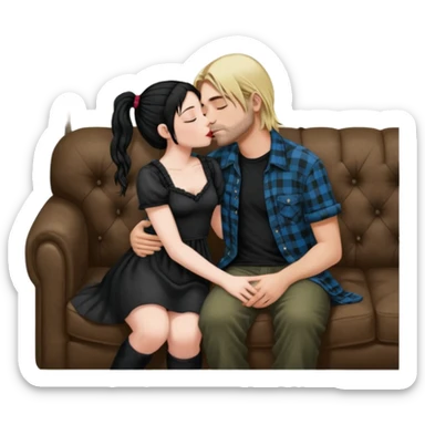 Realistic Jenna Ortiz Wednesday addams kissing sweetly Kurt Cobain on the parlor couch  sticker