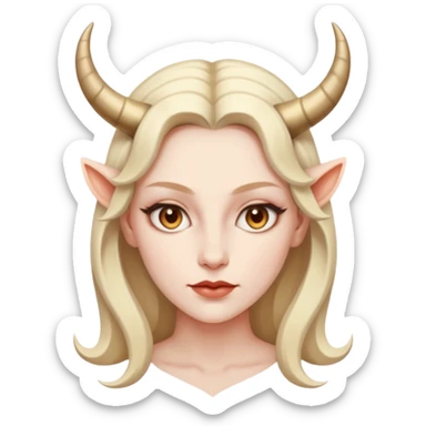 Woman with subtle horns, smooth skin and sharp gaze, divine corruption sticker