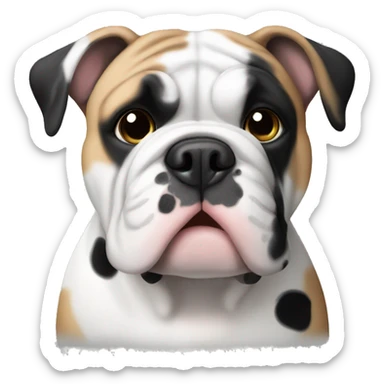 White and black English bulldog with black spots on a white ear sticker