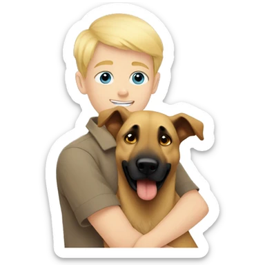 blond boy with blue eyes cute  cuddling a malinois sticker