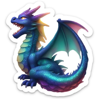 a cosmic dragon emoji, with shimmering scales that reflect the colors of distant galaxies, wings that resemble nebulae, and eyes that sparkle like stars. This dragon could be curled around a tiny planet, breathing out a stream of stardust. 🌌🐉✨ sticker