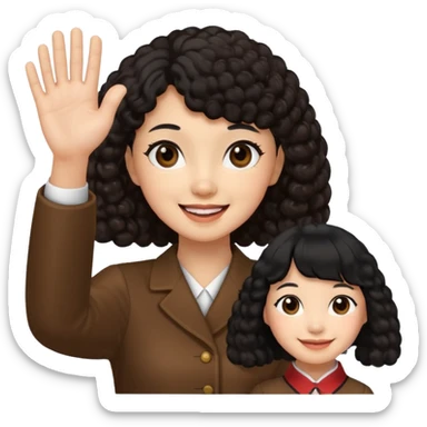 Brown poodle with Asia girl waving left hand sticker