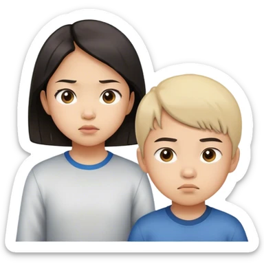 Emoji of a determined, North Korean defector, must be asian girl with her little brother sticker