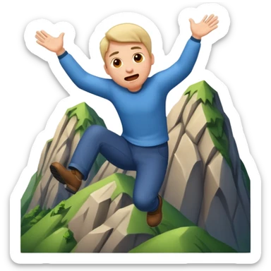 apple style emoji of a man in mid-air, falling down a mountain with a terrified expression sticker