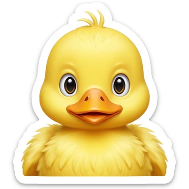 Cinematic Comical Yellow Baby Duck Portrait Emoji, Head tilted dramatically with an exaggeratedly amused expression, featuring a striking, fluffy yellow downy coat with a tiny quirky beak, wide, expressive eyes filled with playful disbelief, Simplified yet hilariously expressive features, highly detailed, glowing with a slightly sassy glow, high shine, dramatic yet playful, stylized with an air of cheeky mischief, bright and endearing, soft glowing outline, capturing the essence of a spirited and over-the-top duckling, so meme-worthy it feels like it could peep its way into internet fame instantly! sticker
