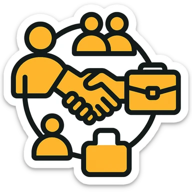 abstract minimal logo design, Volio logo centered, orange-yellow dominant colors, modern HR symbols person, group, handshake, briefcase integrated in balanced futuristic tech-style, high contrast, white background, simple professional sticker