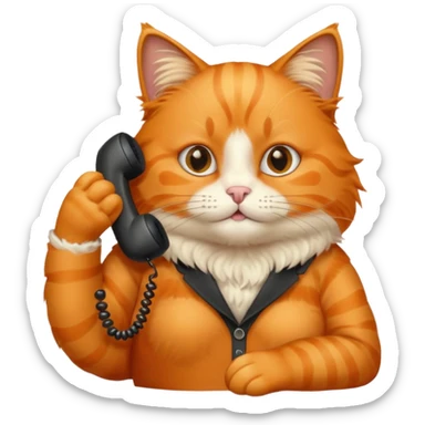 The orange cat is sitting and making a phone call. sticker