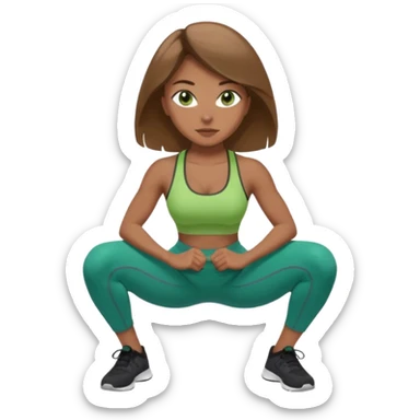Beautiful woman with light brown shoulder length hair popping a squat without any weights. Make her with a little lighter, brown hair and green eyes sticker
