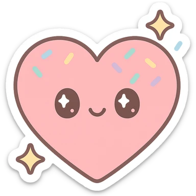 a pink heart with sparkling stars and rainbow sprinkles, cute and cheerful sticker