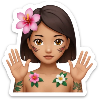 make me an image of a girl from hong kong with brown eyes and a hong kong flower tattoo on her back flipping off the camera sticker