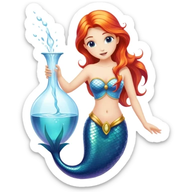 The zodiac symbol Aquarius. A mystical beautiful mermaid pouring out an elegant vase of water. sticker