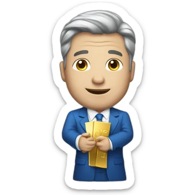 PhotoRealistic-Posh-man-with-blue-suit-offering-goldbar sticker