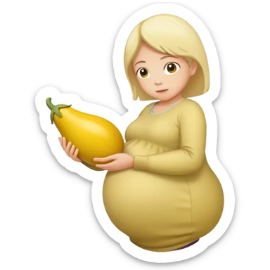 yellow eggplant placed on a pregnant person, bowing person turned to the side sticker