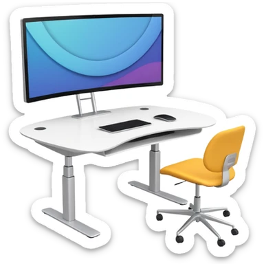 A height-adjustable office desk with a visible central lifting mechanism and a large flat monitor placed on top. The desk should look modern and minimal, symbolizing an ergonomic workstation. Rounded shapes, flat bright colors, consistent with standard emoji design. sticker