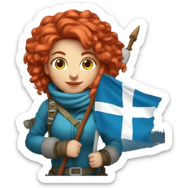 female winter mountaineer red hair holding greek flag and easter egg sticker