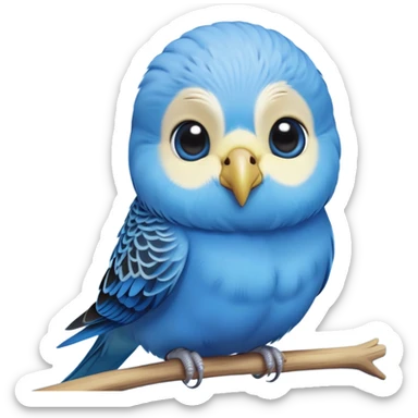 cinematic-cute-blue-budgie-portrait-emoji,-head-tilted-playfully-and-inquisitively,-featuring-a-brilliant-blue-feathered-fur-with-a-natural-sheen,-round,-sparkling-dark-eyes-filled-with-curiosity,-simplified-yet-irresistibly-adorable sticker