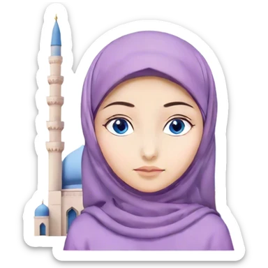 Turkish beautiful finish Konya girl blue eyes with hijab and lilac dress on mosque sticker