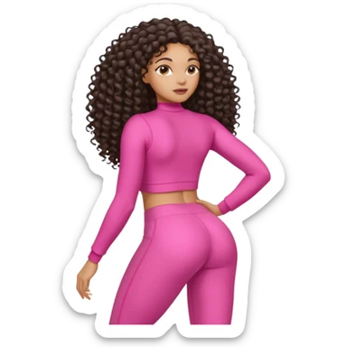 Uma mulher negra da pele clara com cabelo cacheados bem longo até a bunda  sem tanto volume no cabelo e um corpo atlético com roupa rosa  sticker