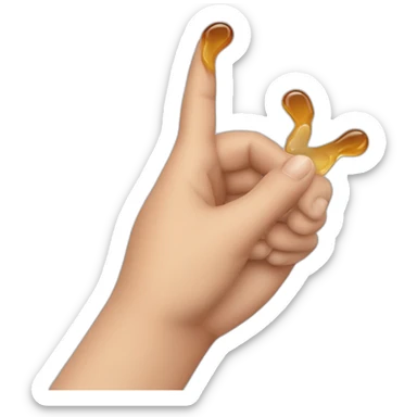 una mano con el dedo de en medio estirado y manchado de un liquido marrón y el resto de dedos encogidos sticker