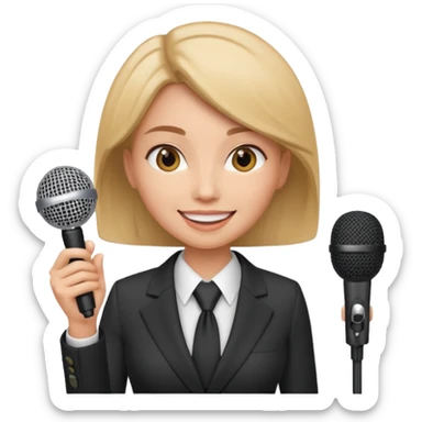 a office woman presenting her idea with microphone smiling
 sticker