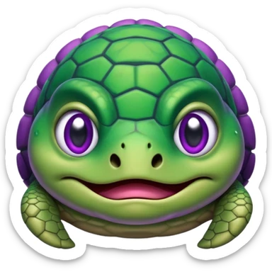 Crying almost sobbing turtle wearing purple sticker