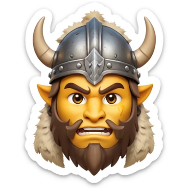 Clash of Clans aesthetic friendly Barbarian Portrait Emoji, Poised and bold with a rugged yet cartoonish build in tattered furs and a horned helmet, his face rendered in a natural skin tone (not yellow), expressive bright eyes and a confident smirk, Simplified yet dynamic features, highly detailed, glowing with a vivid, adventurous aura, high shine, heroic and spirited, stylized with an air of medieval warrior charm, focused and energetic, soft glowing outline, capturing the essence of a fearless barbarian adventurer ready to lead his clan with spirited valor! sticker