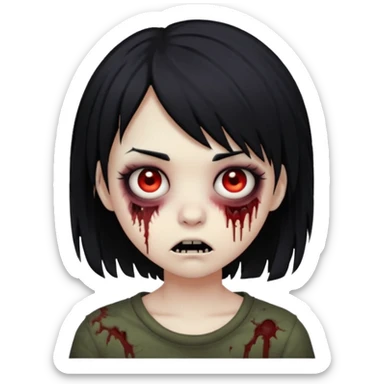girl, zombie, black hair, short, emo, shaggy, dark, spooky, creepy, expression emoji sticker