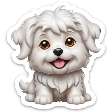 Cinematic Comical Wavy-Haired Maltese Dog Portrait Emoji, Head tilted dramatically with an exaggeratedly amused or surprised expression, featuring a silky, wavy-haired white coat with a playful sheen, wide, expressive dark eyes filled with exaggerated disbelief, Simplified yet hilariously expressive features, highly detailed, glowing with a slightly sassy glow, high shine, dramatic yet playful, stylized with an air of cheeky charm, bright and endearing, soft glowing outline, capturing the essence of a spirited and over-the-top companion, so meme-worthy it feels like it could side-eye its way into internet fame instantly! sticker