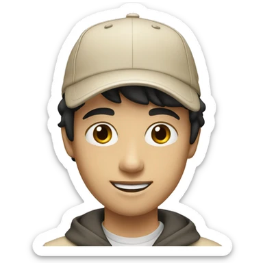 "Young man, white with black hair, wearing a beige cap." sticker