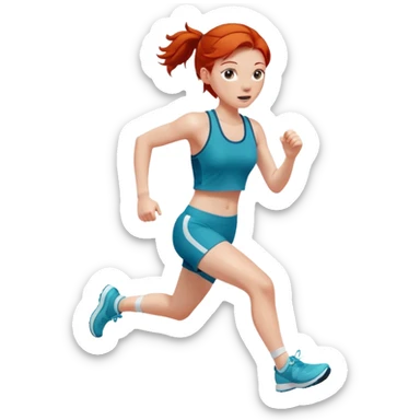 create a redhead girl dressed in a matching set running sticker