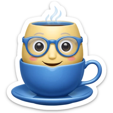 talking teacup blue with glassess sticker