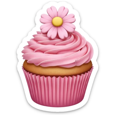 cupcake with pastel pink frosting and a small flower sticker