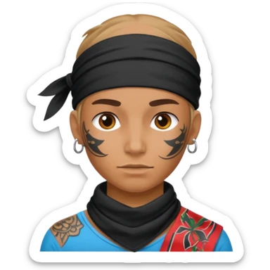 a human with bandana and tattoo sticker